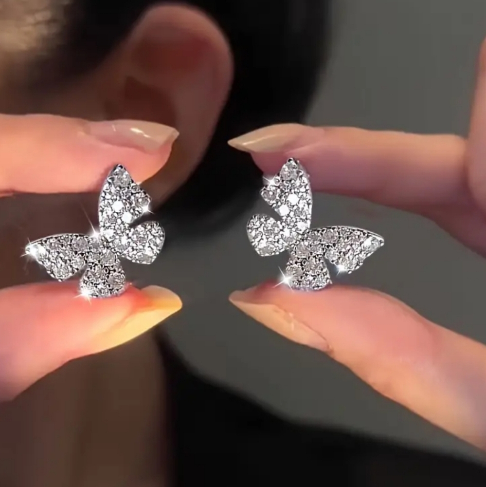 Sparkling Rhinestone Butterfly Earrings - Picture 6 of 6